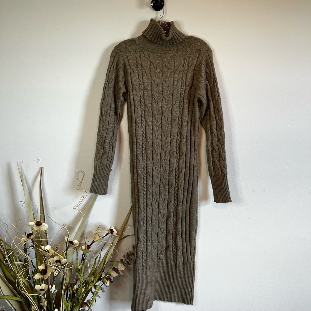 Amazon Long Sleeve Cable Knit Dress - Brown